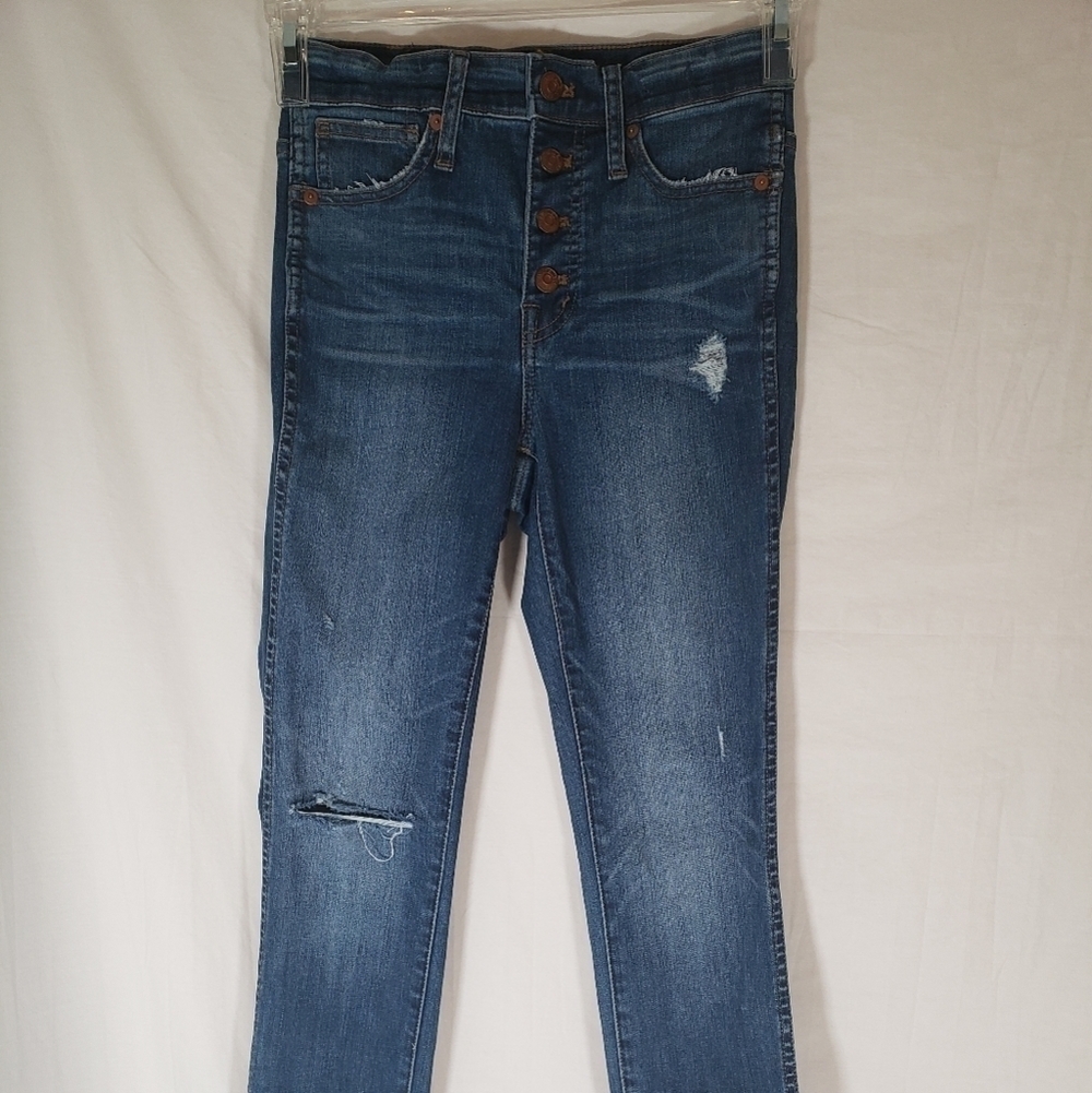 Madewell Distressed Light Blue Jeans Button Down High Rise Skinny Jeans Sz 24